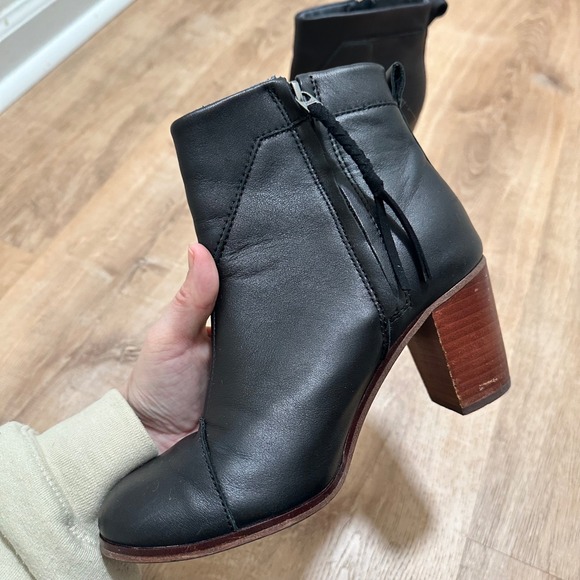 TOMS | Women's Black Leather Side Zip Ankle Boots - Picture 2 of 8